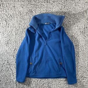 Lands' End Women's Medium Teal Turquoise Fleece Pullover Half Zip Sweater